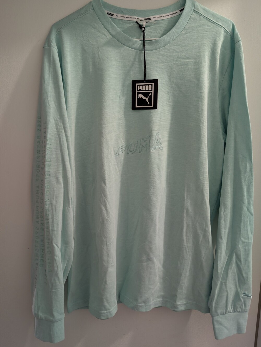 Puma Long-Sleeve Tee in Soft Mint. Medium. NWT